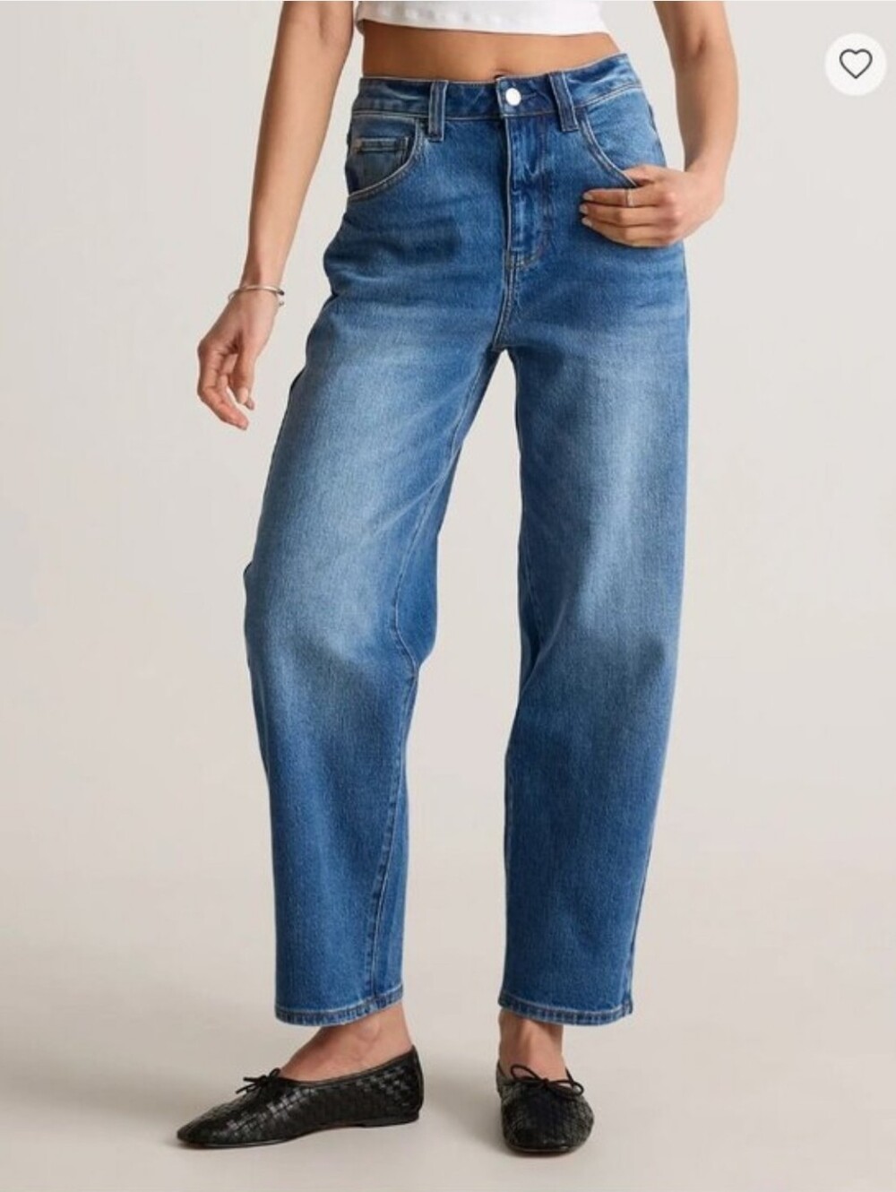 NEW Quince Bella Stretch Barrel Jeans Atlantic Blue Organic Cotton Relaxed Sz 26